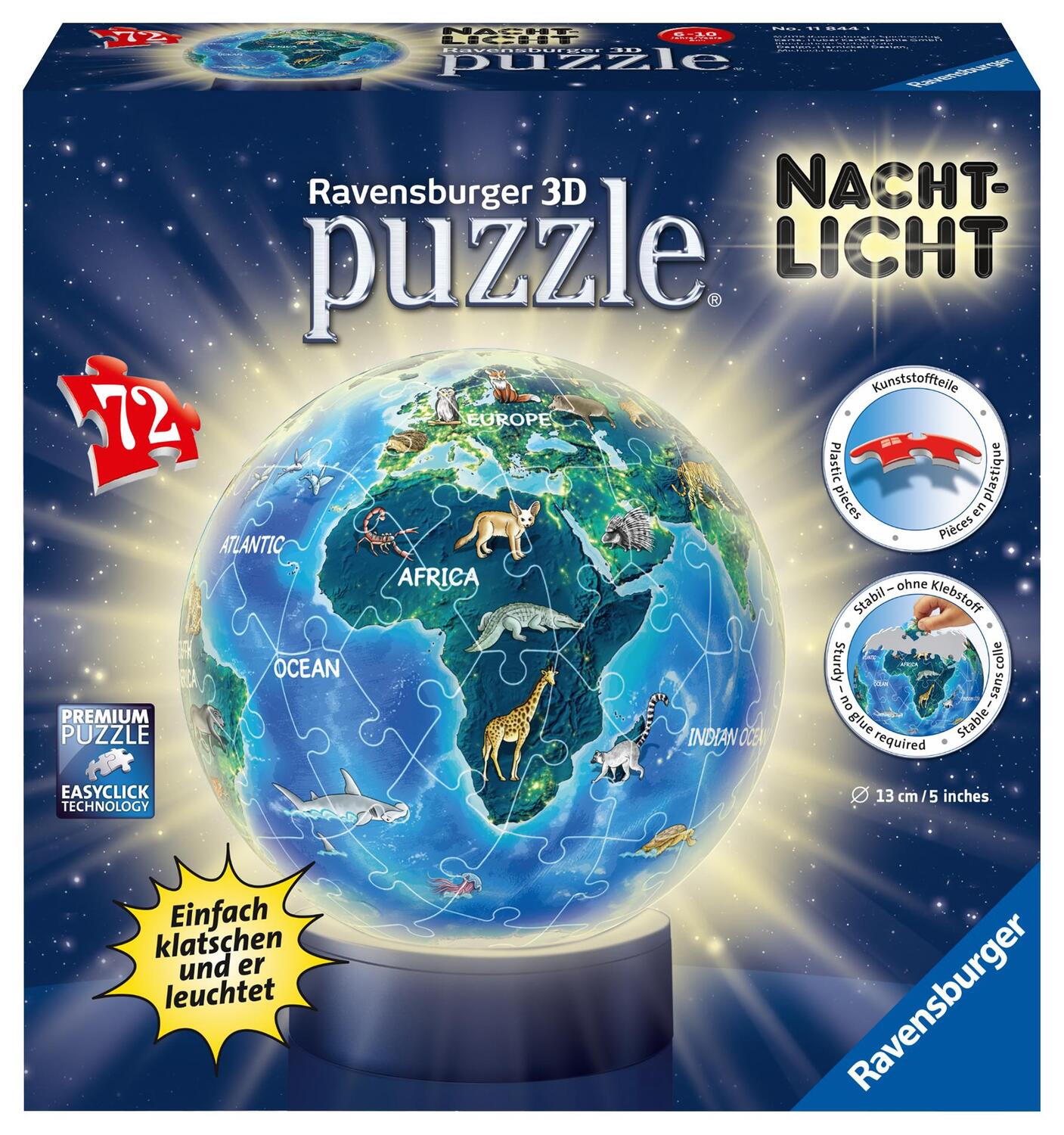 Cover: 4005556118441 | Erde im Nachtdesign, Nachtlicht 3D Puzzle-Ball 72 Teile | Spiel | 2018
