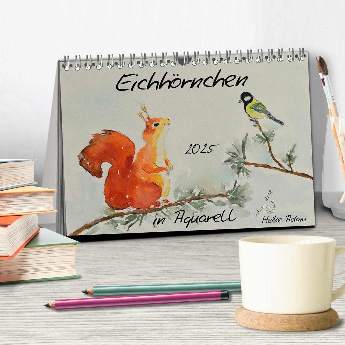 Bild: 9783435404124 | Eichhörnchen in Aquarell (Tischkalender 2025 DIN A5 quer), CALVENDO...