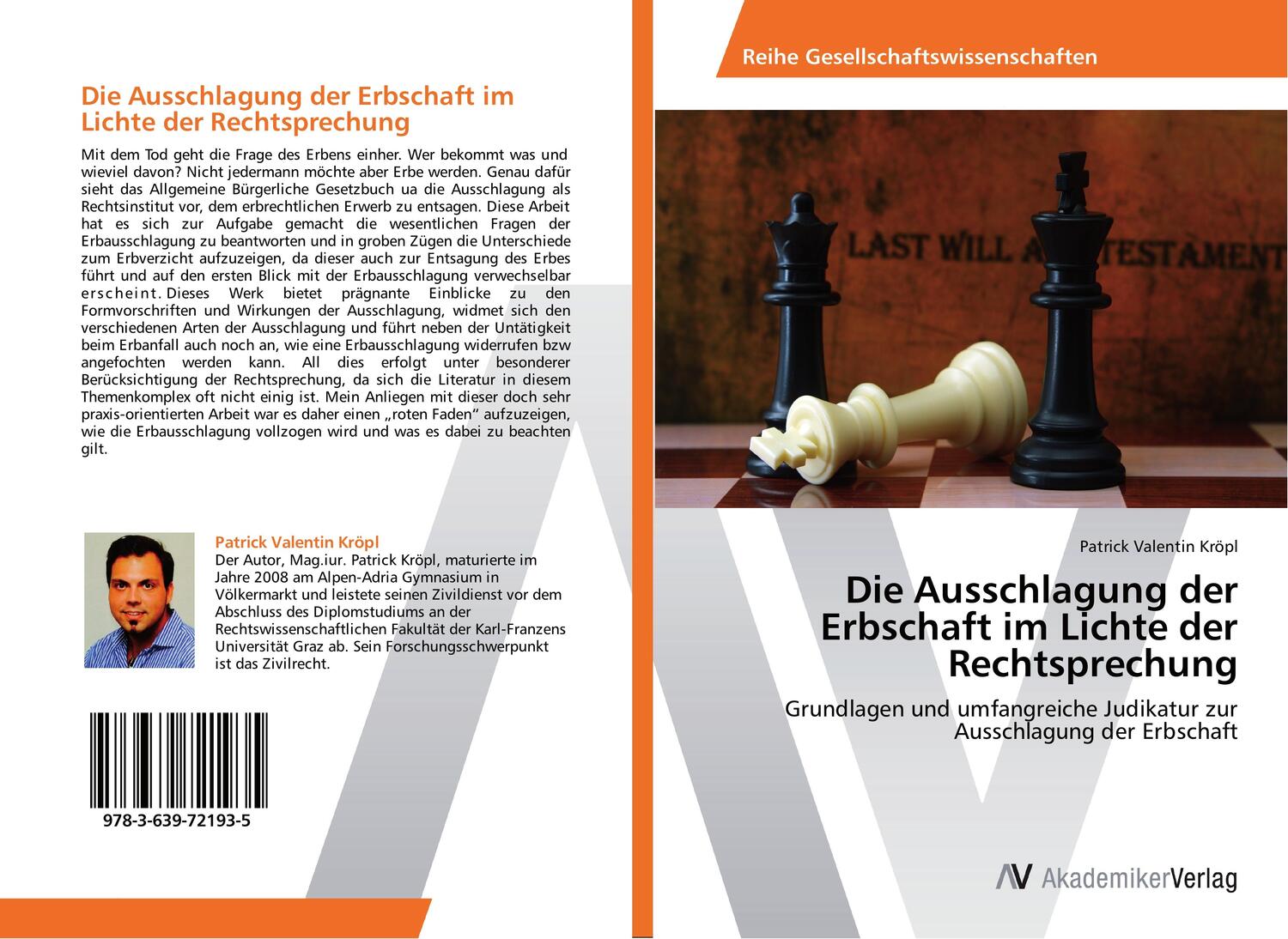 Cover: 9783639721935 | Die Ausschlagung der Erbschaft im Lichte der Rechtsprechung | Kröpl