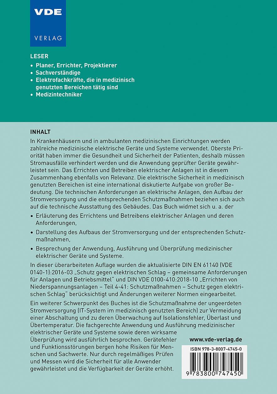 Rückseite: 9783800747450 | Elektrische Sicherheit in medizinisch genutzten Bereichen | Hofheinz