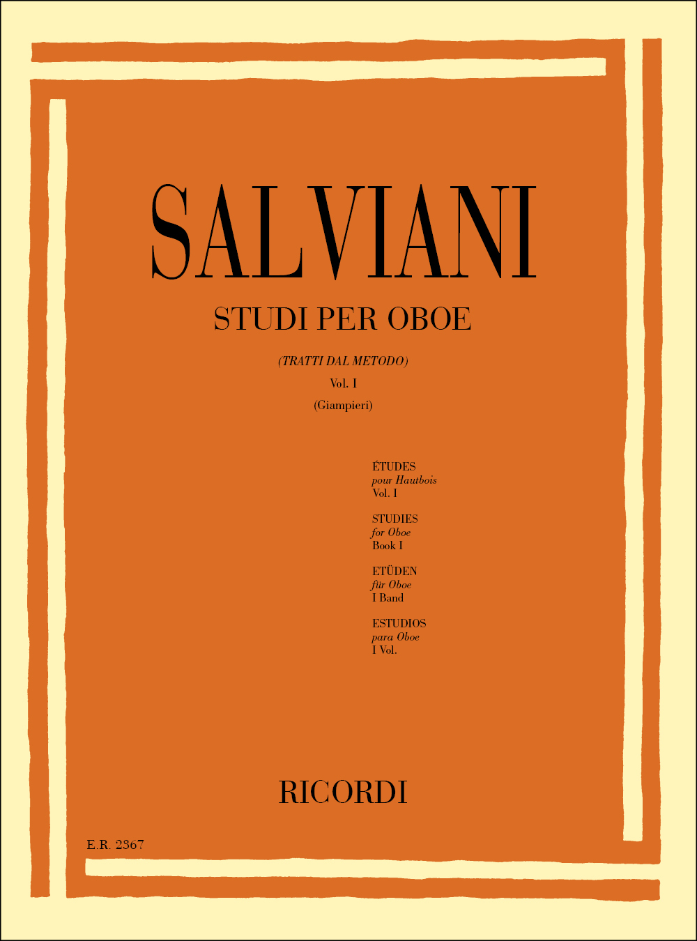 Cover: 9790041823676 | Studi Per Oboe (Tratti Dal Metodo) Vol. I | Volume I | Ricordi