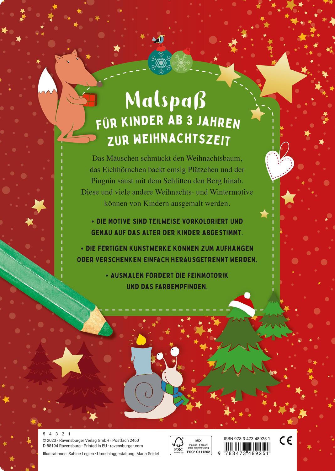Rückseite: 9783473489251 | Ravensburger Weihnachtsmalbuch - 48 Ausmalbilder für Kinder ab 3...