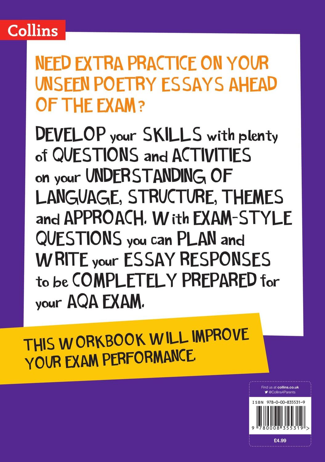 Rückseite: 9780008355319 | AQA Unseen Poetry Anthology Workbook | Collins Gcse | Taschenbuch