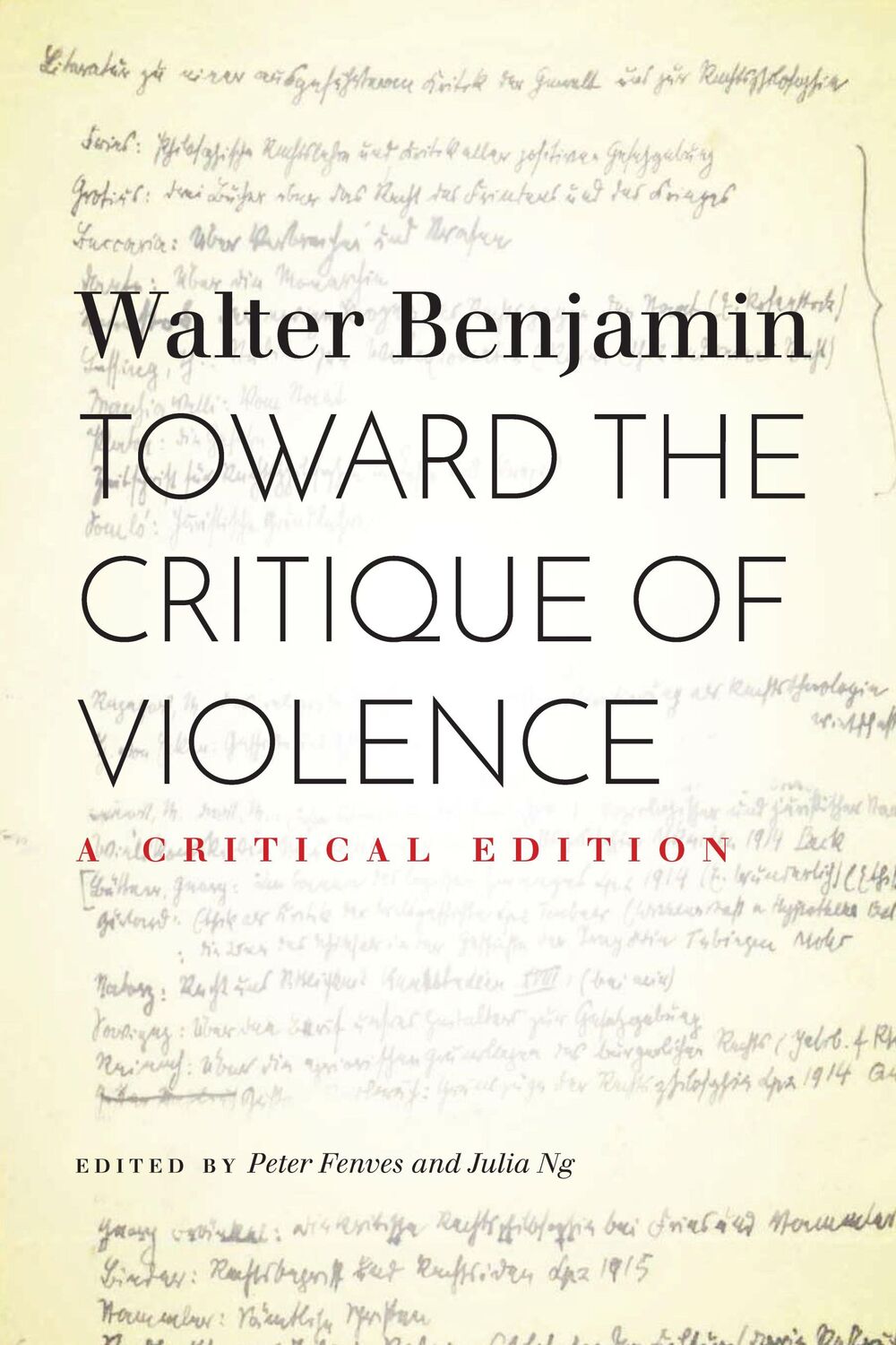 Cover: 9780804749534 | Toward the Critique of Violence | A Critical Edition | Walter Benjamin