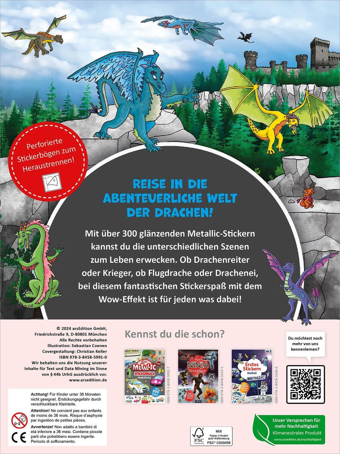 Rückseite: 9783845859910 | Das Metallic-Stickerbuch - Drachen | Über 300 Metallic-Sticker | Buch