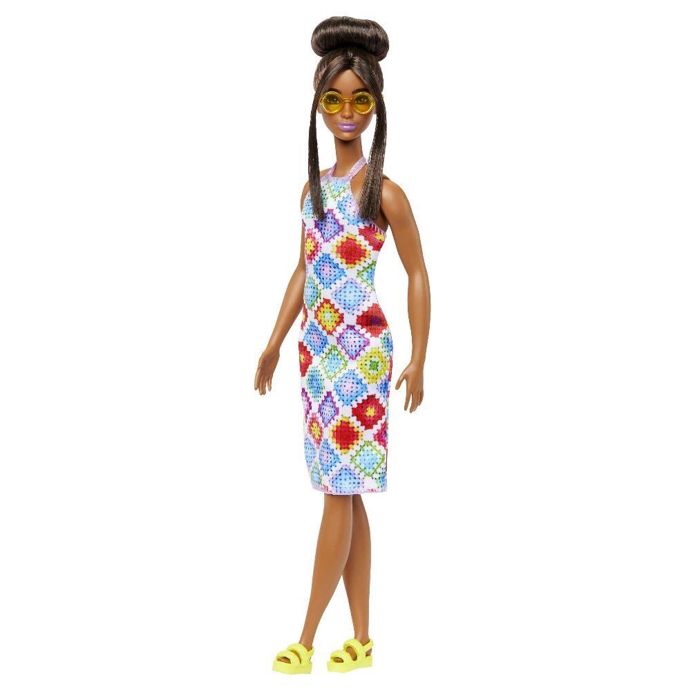 Bild: 194735094035 | Barbie Fashionistas-Puppe mit Dutt und gehäkeltem Neckholderkleid