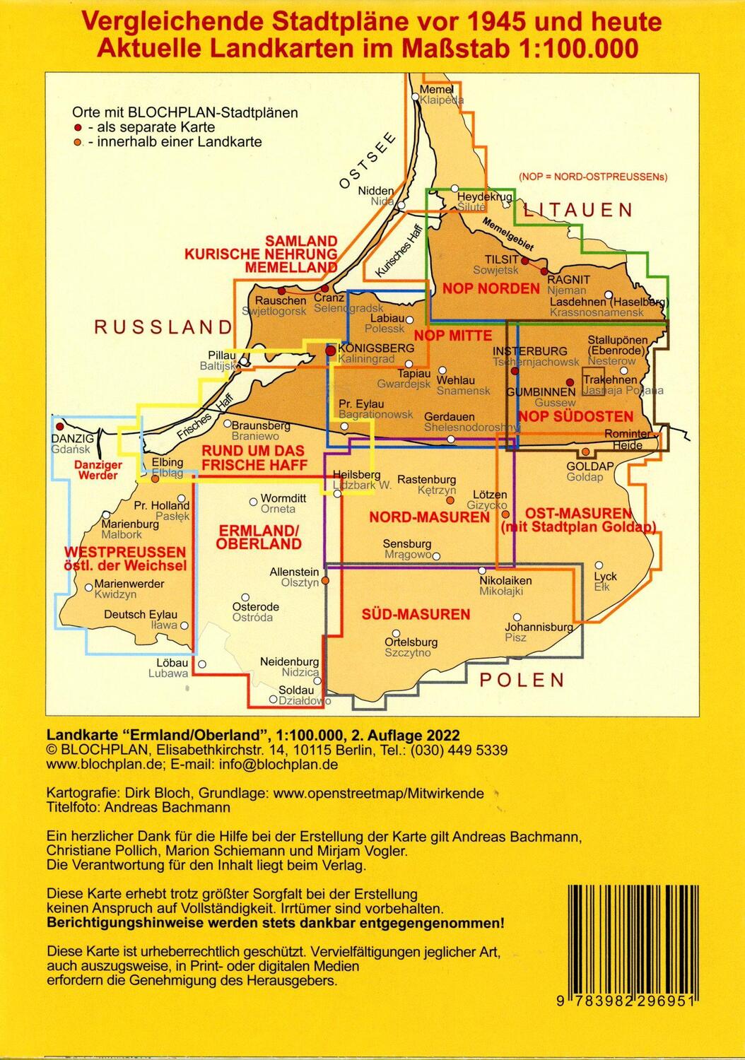 Bild: 9783982296951 | Landkarte Ermland/Oberland | mit Stadtplan Olsztyn/Allenstein | Bloch