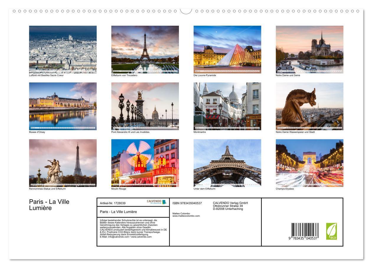 Bild: 9783435040537 | Paris - La Ville Lumière (Wandkalender 2025 DIN A2 quer), CALVENDO...