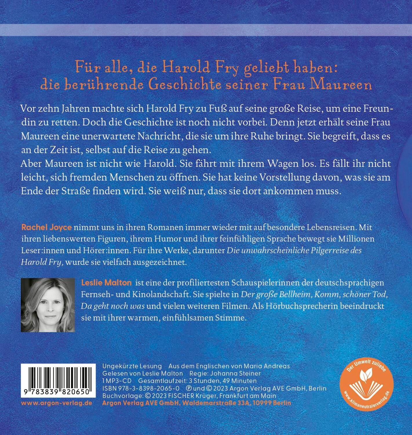 Rückseite: 9783839820650 | Die erstaunliche Entdeckungsreise der Maureen Fry | Rachel Joyce | MP3