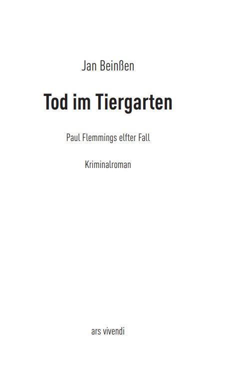 Bild: 9783869137285 | Tod im Tiergarten | Paul Flemmings elfter Fall | Jan Beinßen | Buch