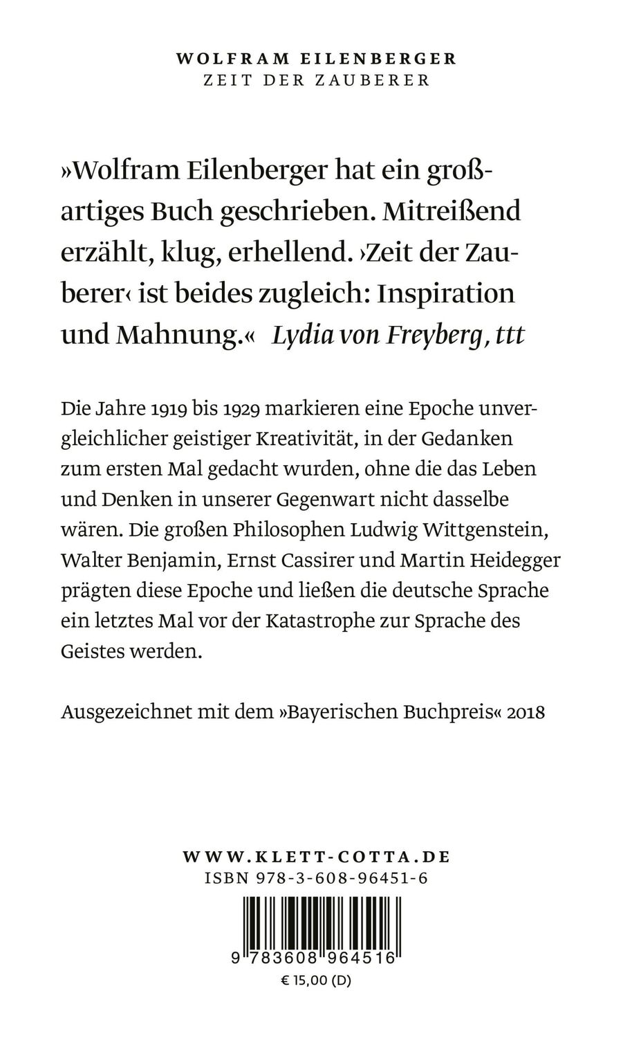 Rückseite: 9783608964516 | Zeit der Zauberer | Das große Jahrzehnt der Philosophie 1919 - 1929