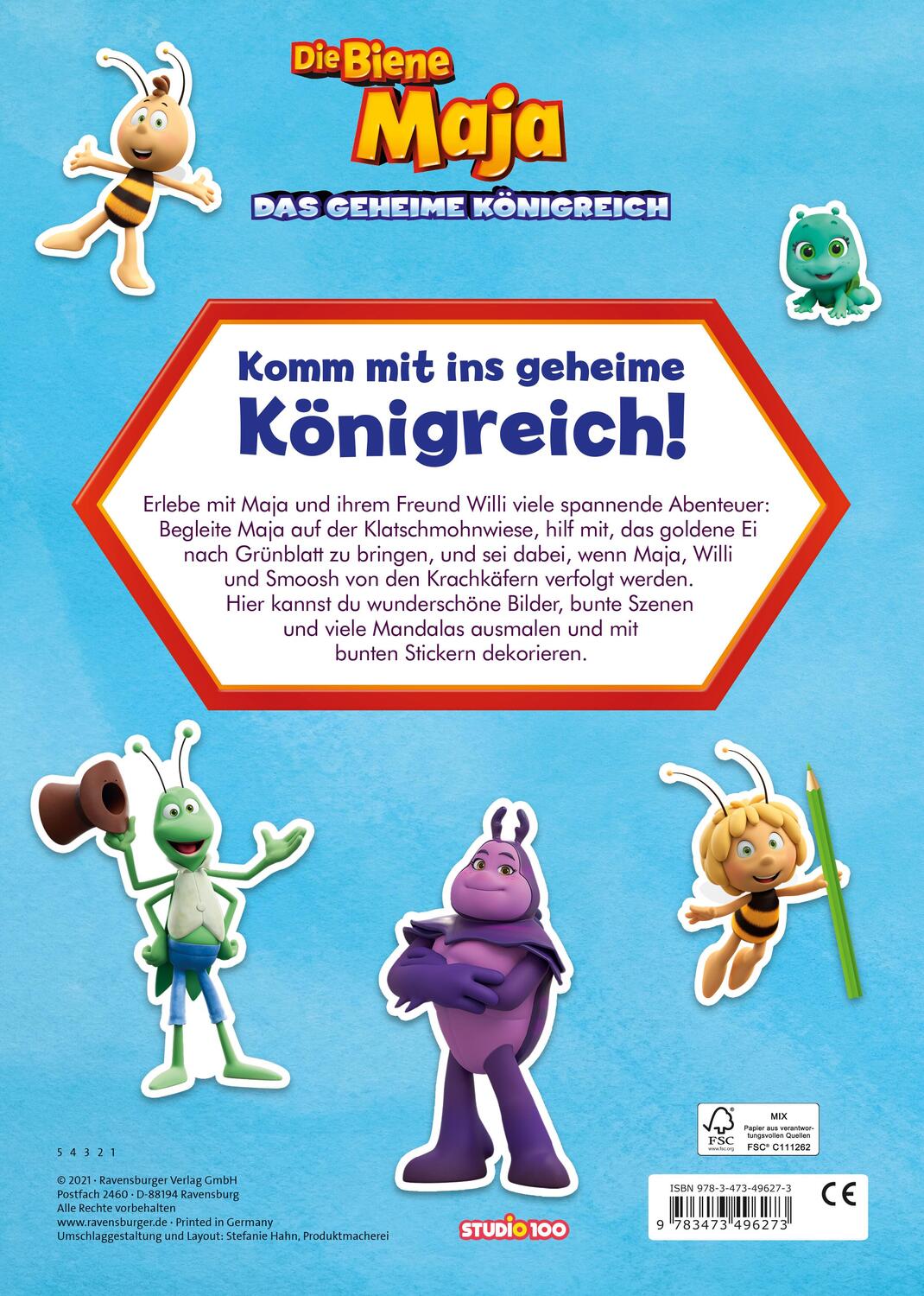 Rückseite: 9783473496273 | Die Biene Maja: Mein Sticker-Malbuch zum Film | Taschenbuch | 96 S.
