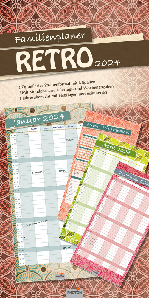 Cover: 9783948112851 | Familienplaner "RETRO" Kalender 2024 | PHOTON Verlag | Kalender | 2024