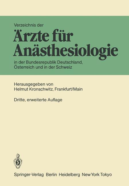 Cover: 9783540139270 | Verzeichnis der Ärzte für Anästhesiologie in der Bundesrepublik...