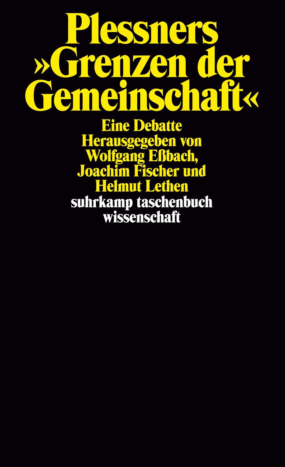 Cover: 9783518291412 | Plessners »Grenzen der Gemeinschaft« | Eine Debatte | Eßbach (u. a.)