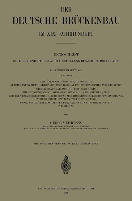 Cover: 9783662243343 | Der Deutsche Brückenbau im XIX. Jahrhundert | Georg Mehrtens | Buch