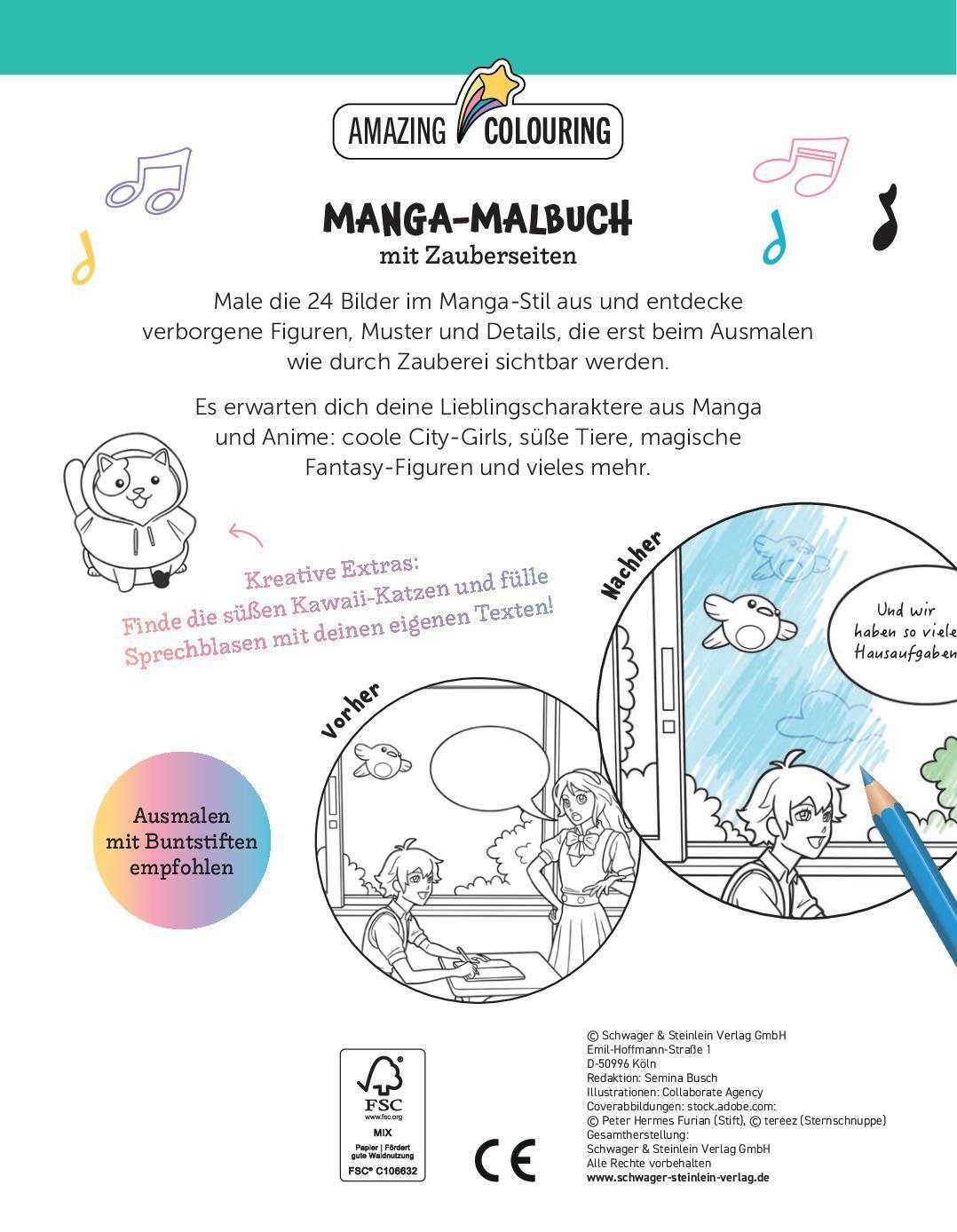 Rückseite: 9783849944483 | Manga-Malbuch mit Zauberseiten. Tolles Geschenk für Fans! | Verlag