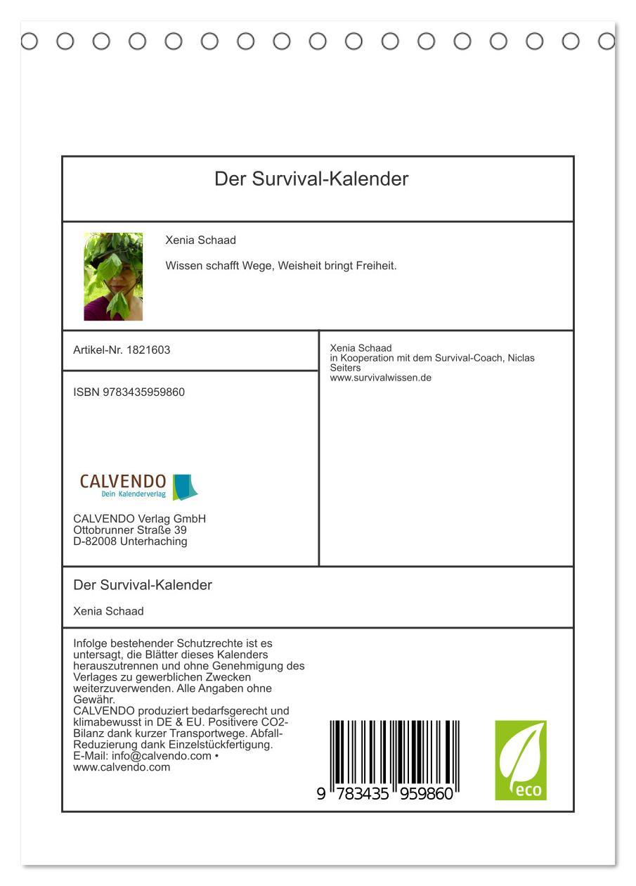 Bild: 9783435959860 | Der Survival-Kalender (Tischkalender 2025 DIN A5 hoch), CALVENDO...