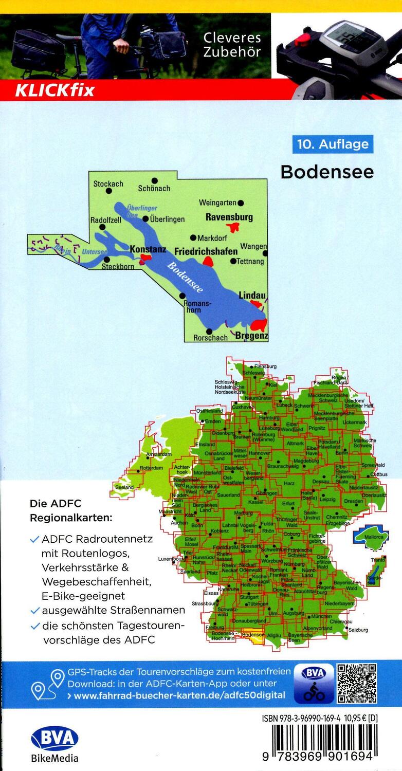 Bild: 9783969901694 | ADFC-Regionalkarte Bodensee, 1:50.000, reiß- und wetterfest, mit...