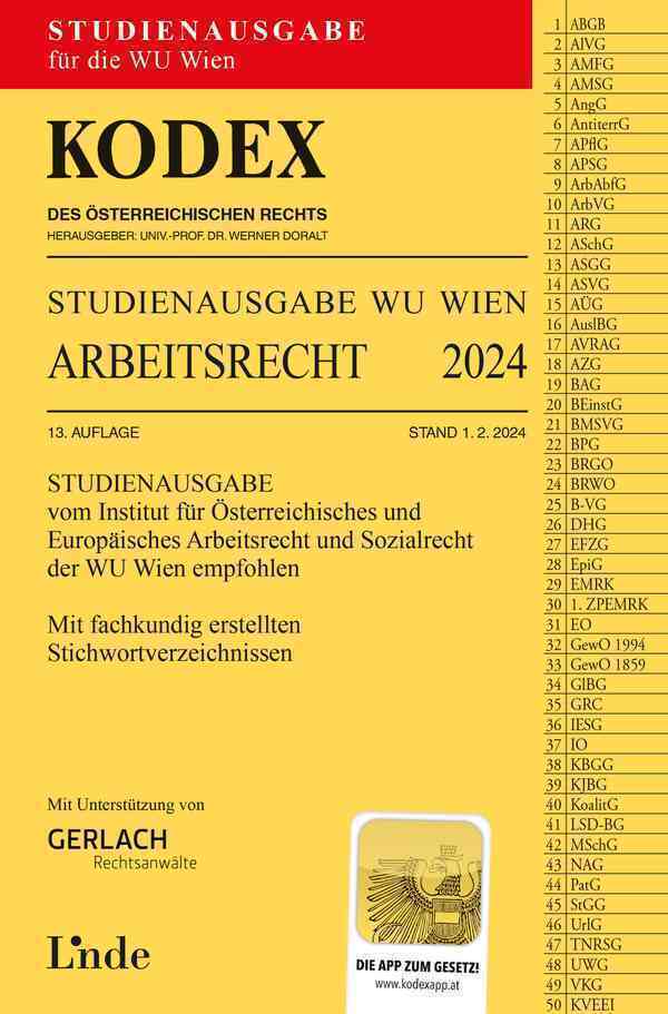 Cover: 9783707349504 | KODEX Studienausgabe Arbeitsrecht WU 2024 | Werner Doralt | Buch