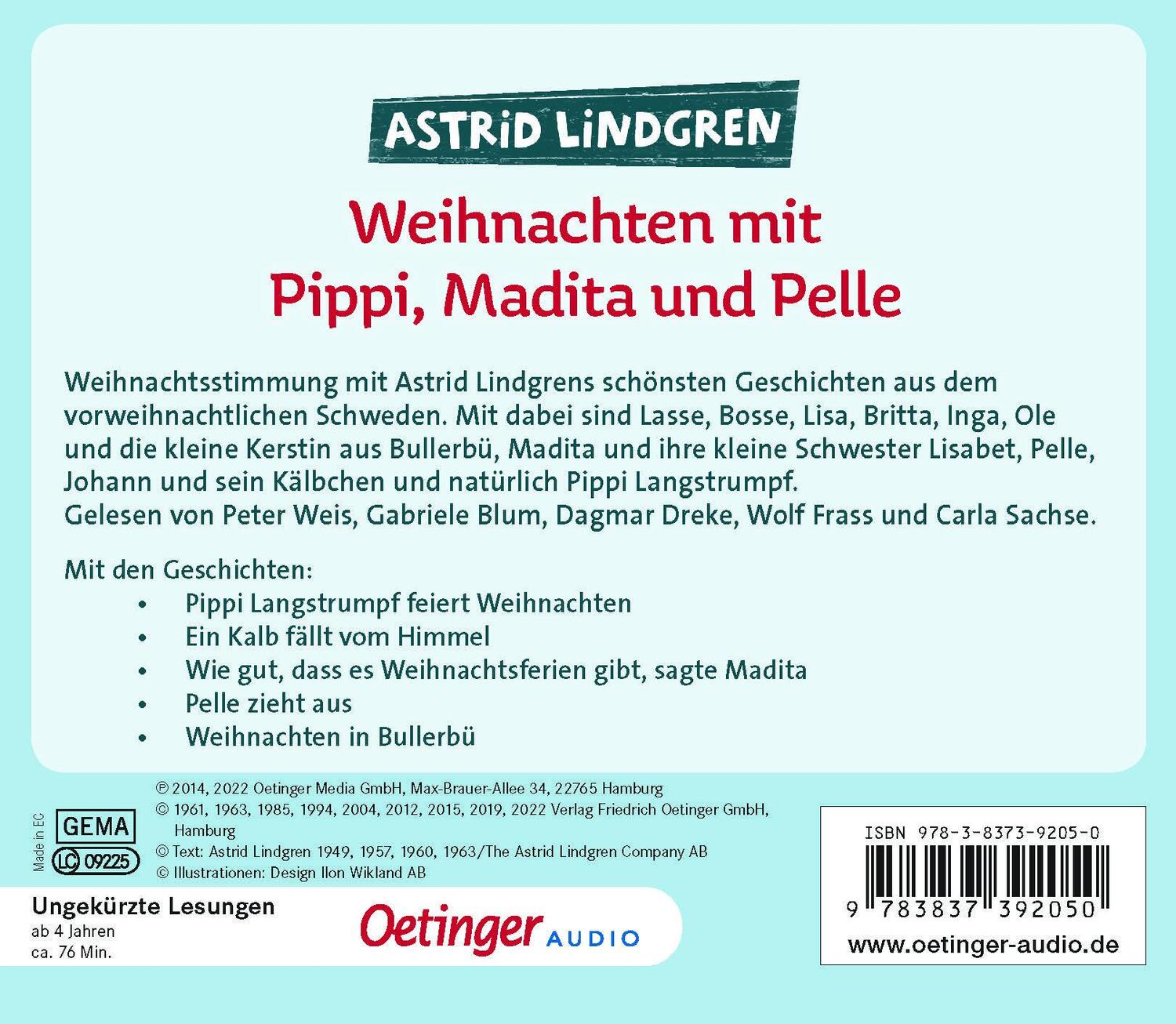 Rückseite: 9783837392050 | Weihnachten mit Pippi, Madita und Pelle | Astrid Lindgren | Audio-CD