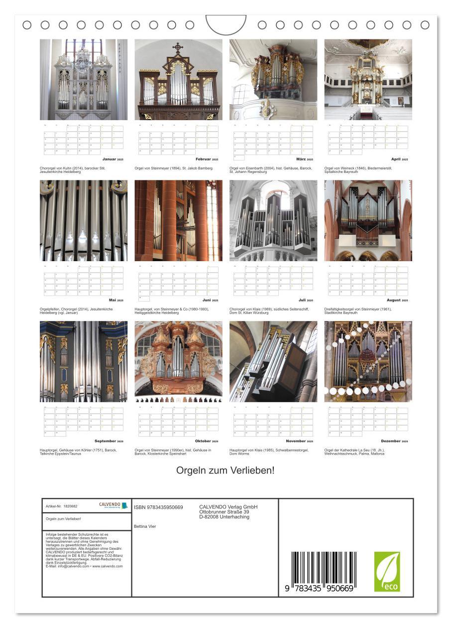 Bild: 9783435950669 | Orgeln zum Verlieben! (Wandkalender 2025 DIN A4 hoch), CALVENDO...