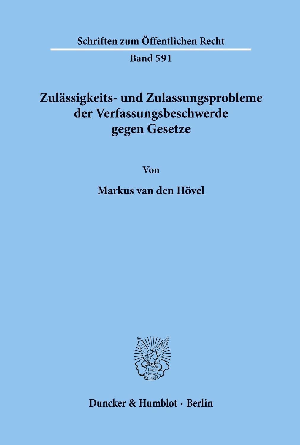 Cover: 9783428070237 | Zulässigkeits- und Zulassungsprobleme der Verfassungsbeschwerde...