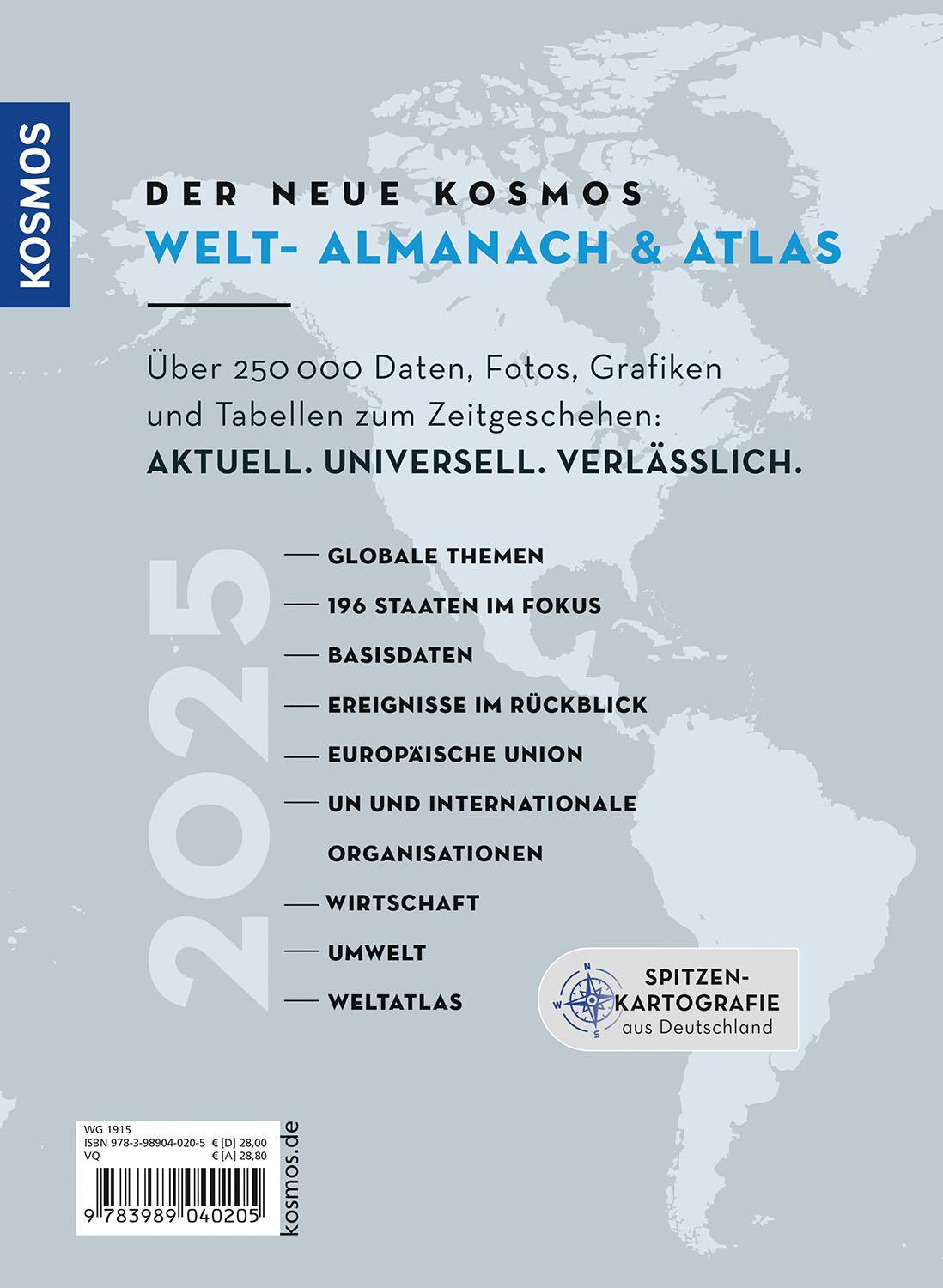 Rückseite: 9783989040205 | Der neue Kosmos Welt-Almanach &amp; Atlas 2025 | Henning Aubel (u. a.)