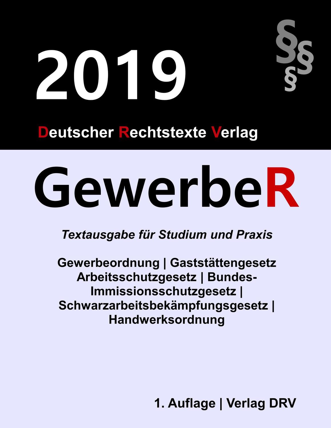 Cover: 9783947894550 | Gewerberecht | Redaktion Drv | Taschenbuch | Paperback | 308 S. | 2019