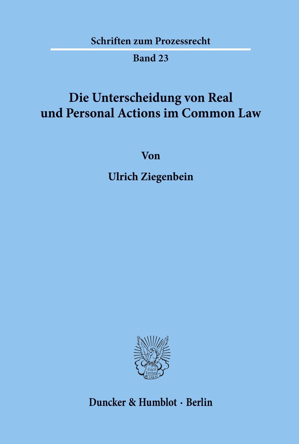 Cover: 9783428024902 | Die Unterscheidung von Real und Personal Actions im Common Law. | Buch