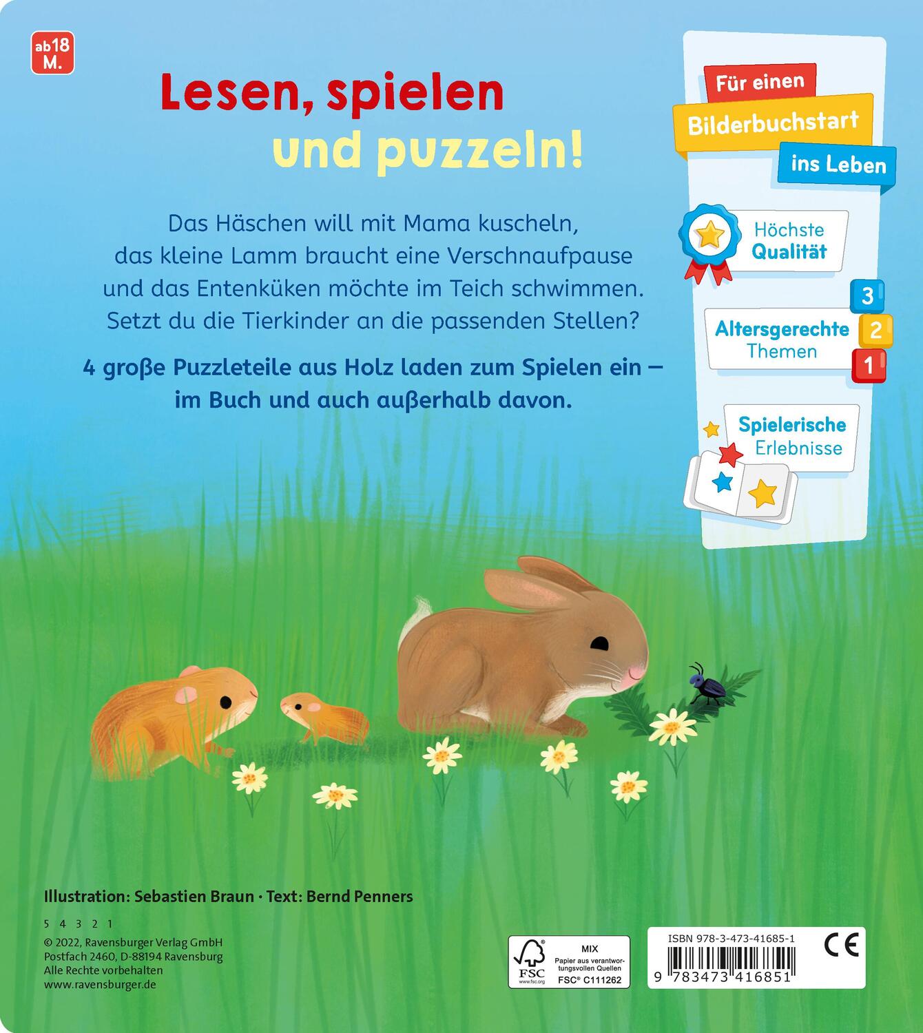 Rückseite: 9783473416851 | Spiel mit den Tierkindern! Mein buntes Holzpuzzle-Buch | Bernd Penners