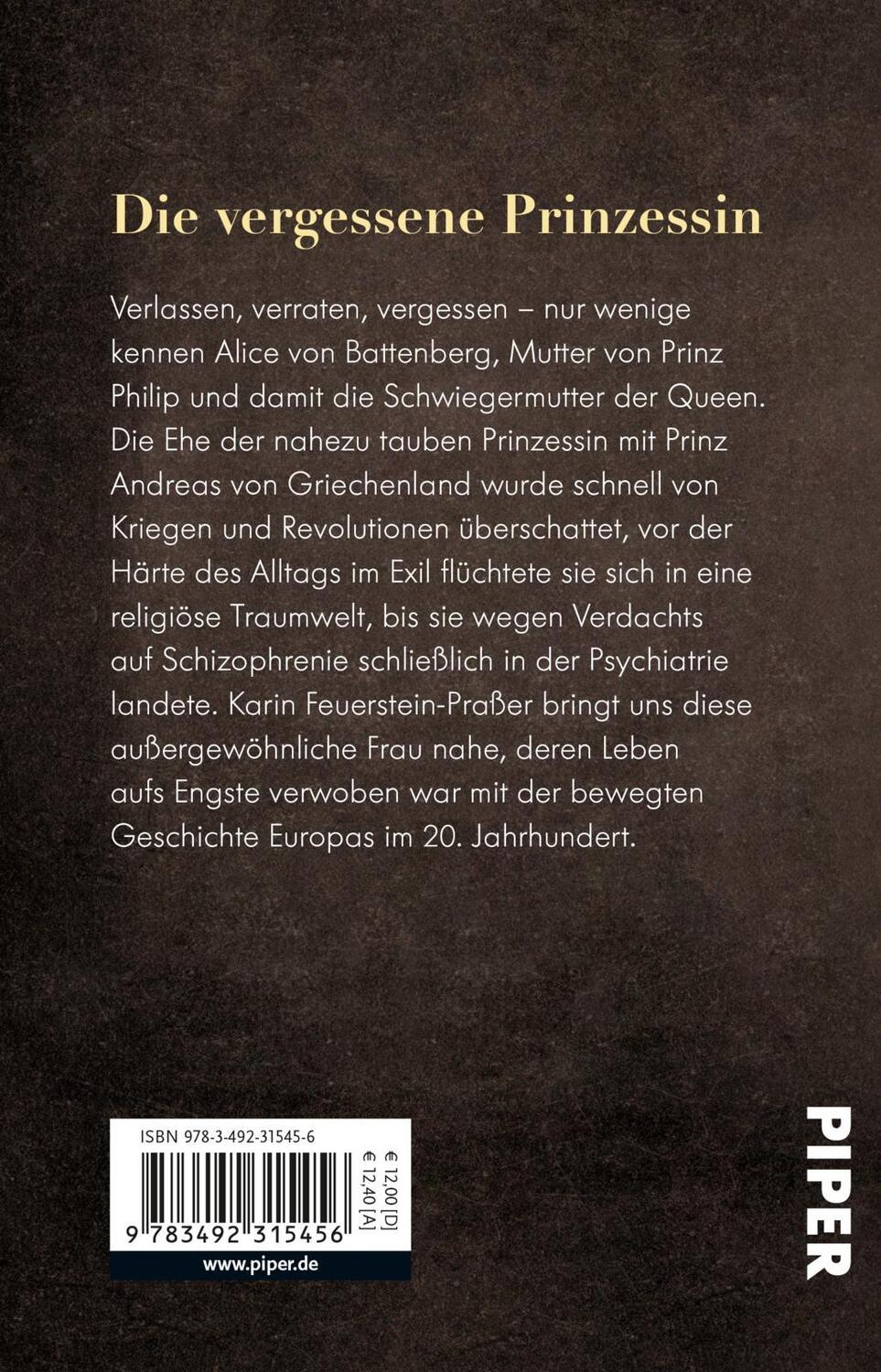 Rückseite: 9783492315456 | Alice von Battenberg - Die Schwiegermutter der Queen | Taschenbuch