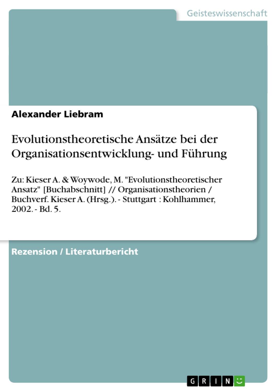 Cover: 9783656075509 | Evolutionstheoretische Ansätze bei der Organisationsentwicklung-...