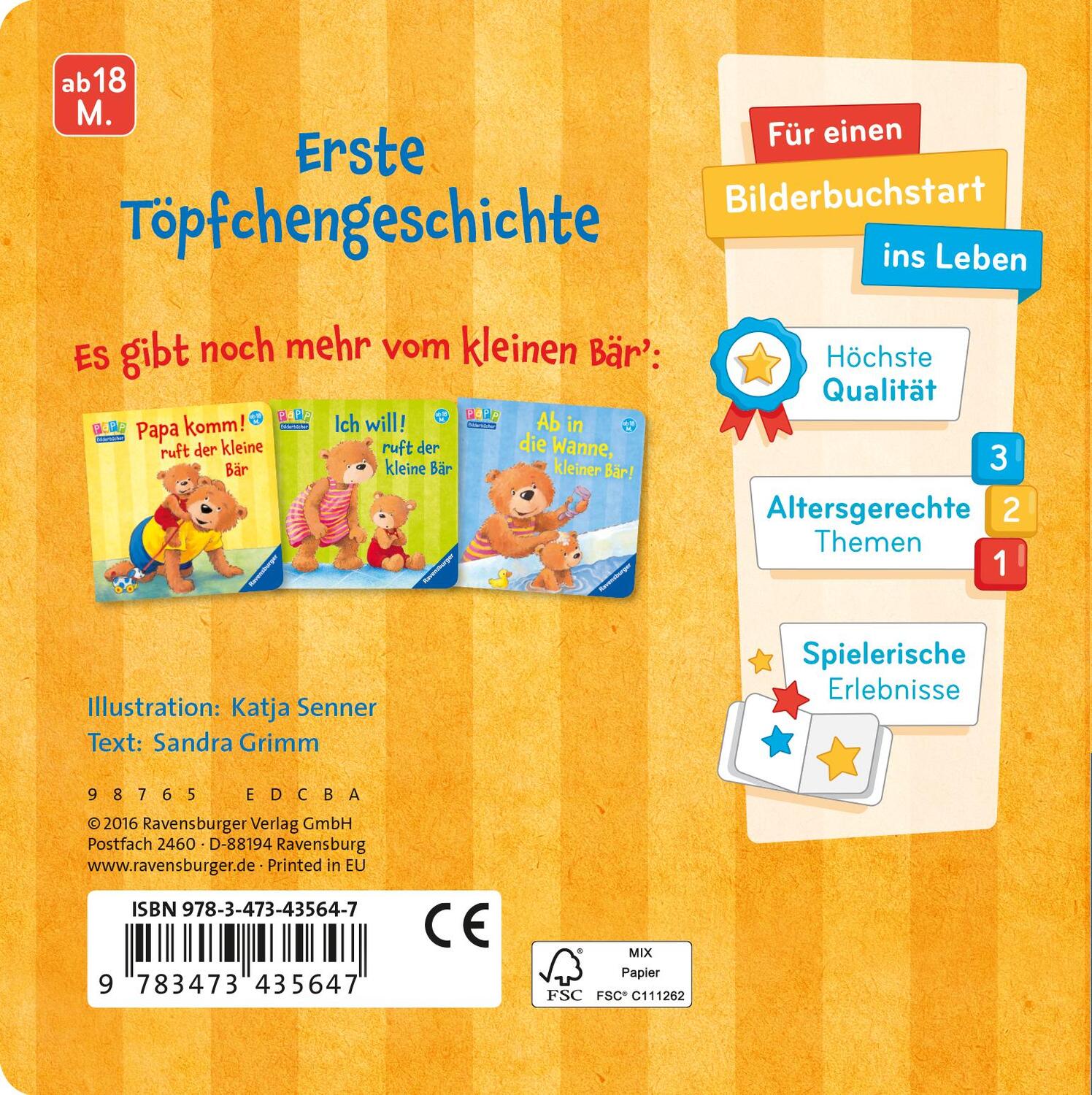 Rückseite: 9783473435647 | Musst du Pipi, kleiner Bär? | Sandra Grimm | Buch | 20 S. | Deutsch
