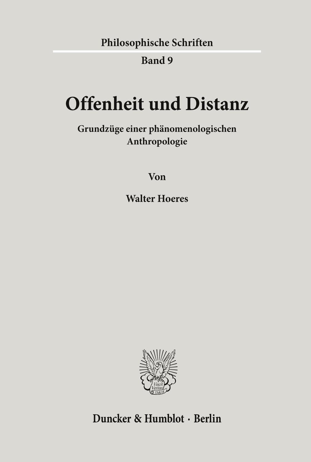 Cover: 9783428075423 | Offenheit und Distanz. | Walter Hoeres | Taschenbuch | Paperback