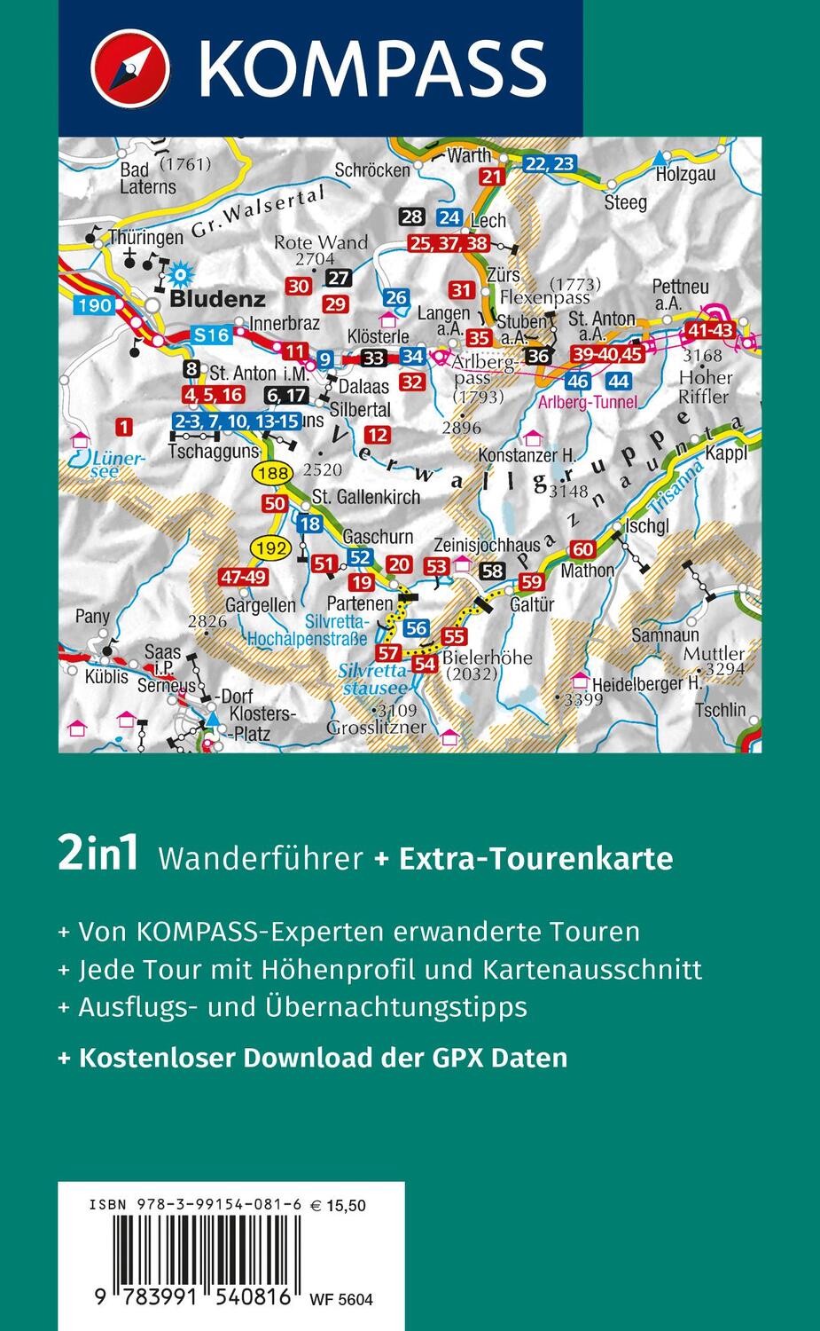 Rückseite: 9783991540816 | KOMPASS Wanderführer Montafon, Arlberg, Silvretta, 60 Touren | Schäfer
