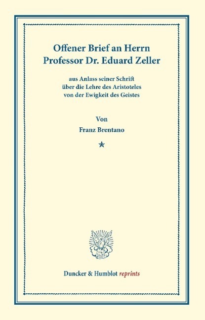 Cover: 9783428161980 | Offener Brief an Herrn Professor Dr. Eduard Zeller | Franz Brentano