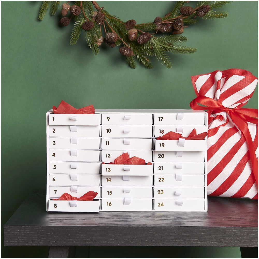 Bild: 4065166040419 | Adventskalender Box, weiß-gold, 16 x 26 x 9,5 cm FSC RECYCLED | Stück