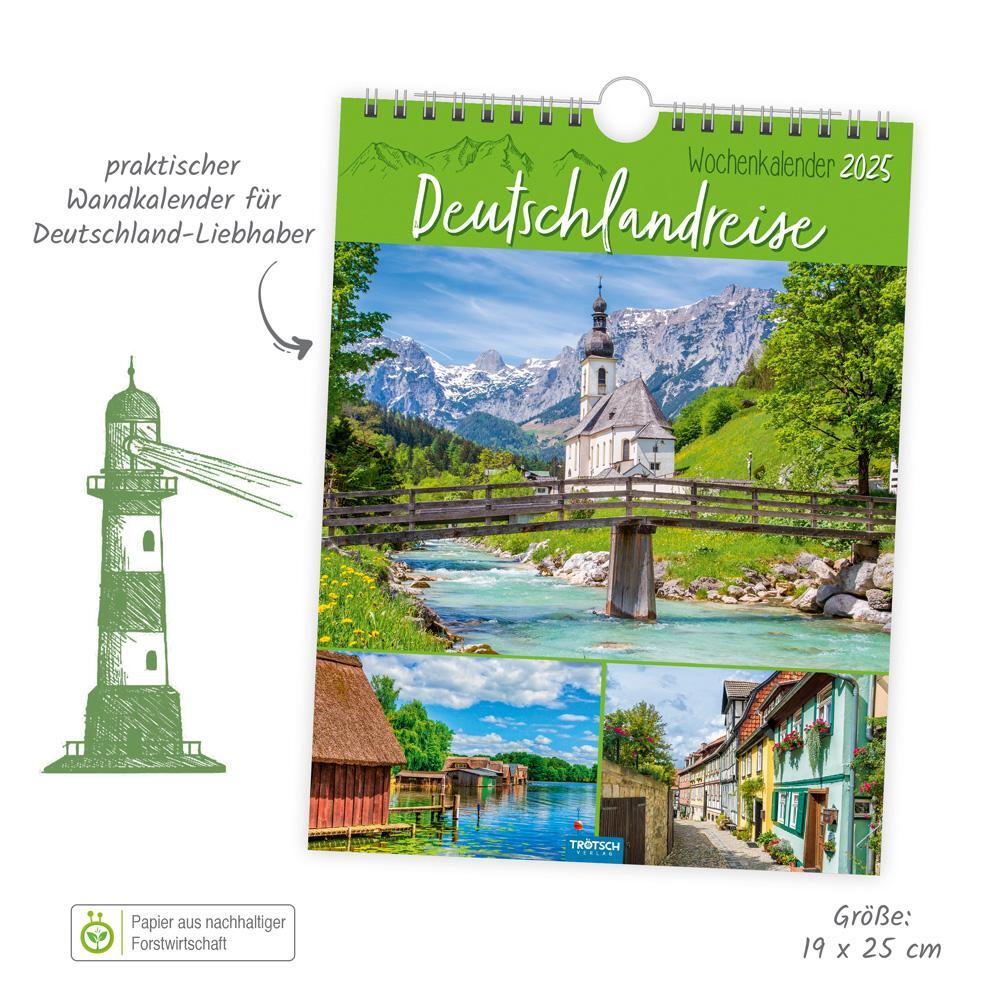 Bild: 9783988022684 | Trötsch Wochenkalender zum Hängen Deutschlandreise 2025 | Wandkalender