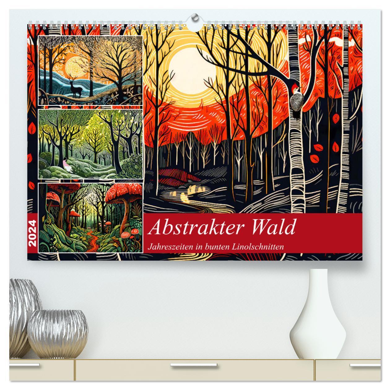 Cover: 9783383705854 | Abstrakter Wald - Jahreszeiten in bunten Linolschnitten...