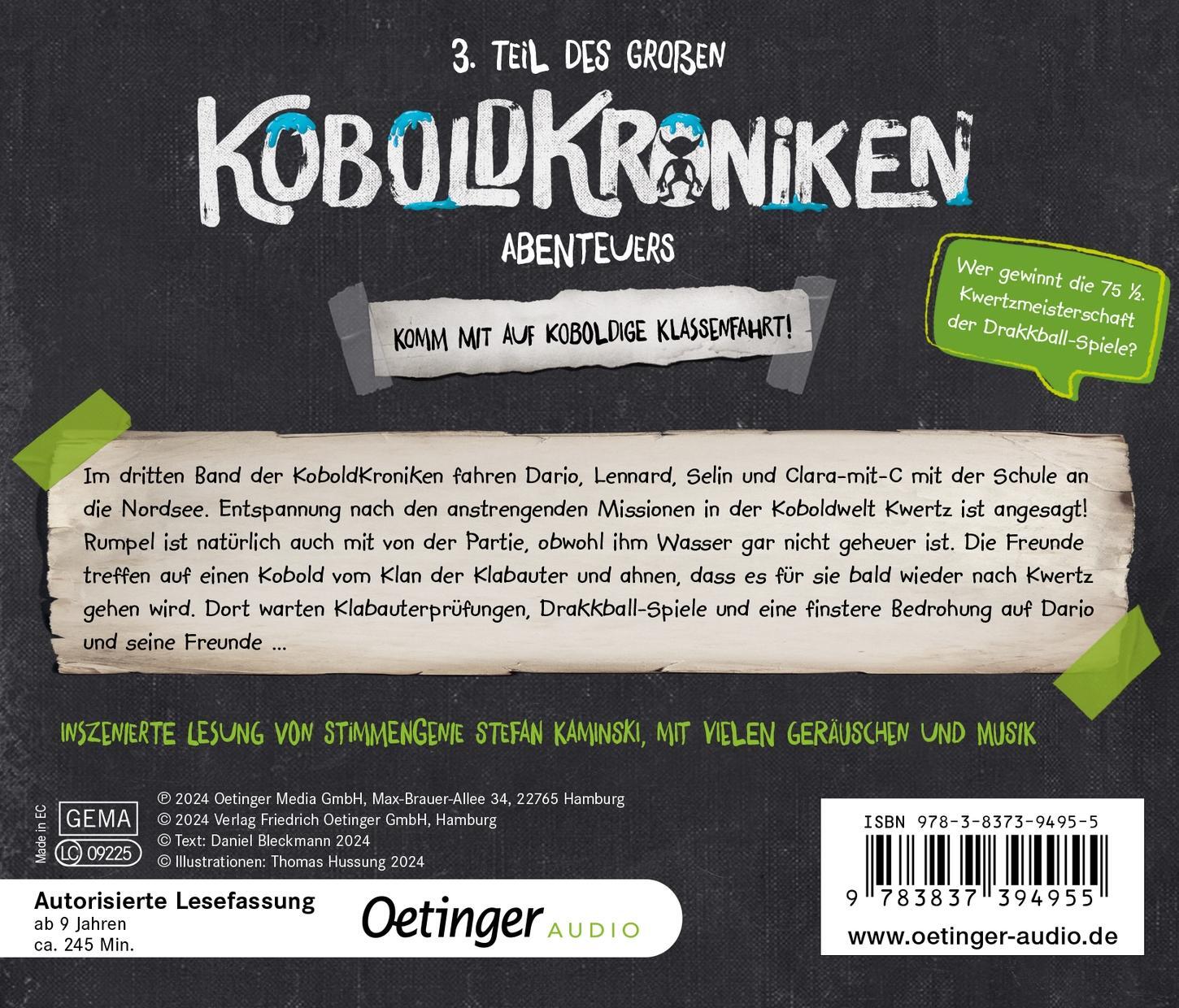 Rückseite: 9783837394955 | KoboldKroniken 3. Klassenfahrt mit Klabauter | Daniel Bleckmann | CD