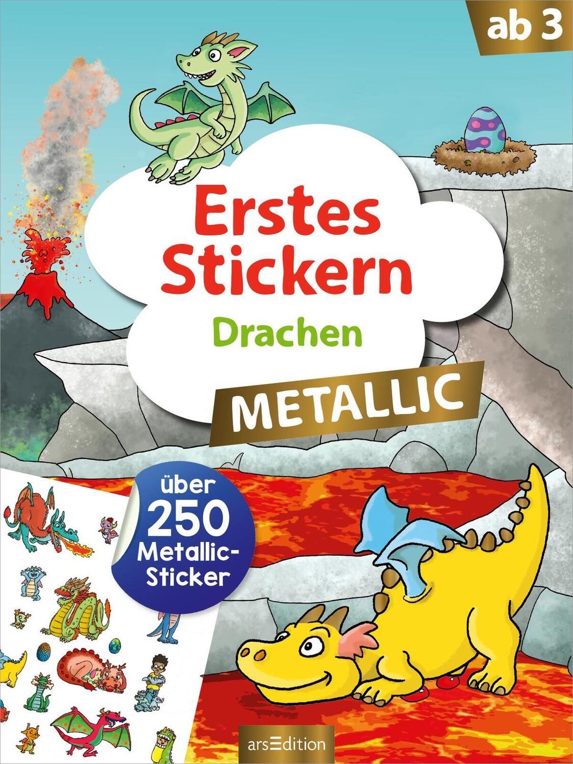 Bild: 9783845853628 | Erstes Stickern Metallic - Drachen | Über 250 Metallic-Sticker | Buch