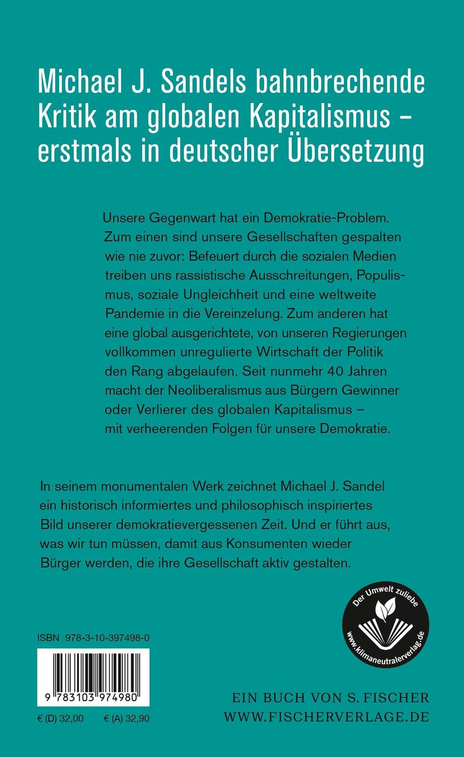 Rückseite: 9783103974980 | Das Unbehagen in der Demokratie | Michael J. Sandel | Buch | 512 S.