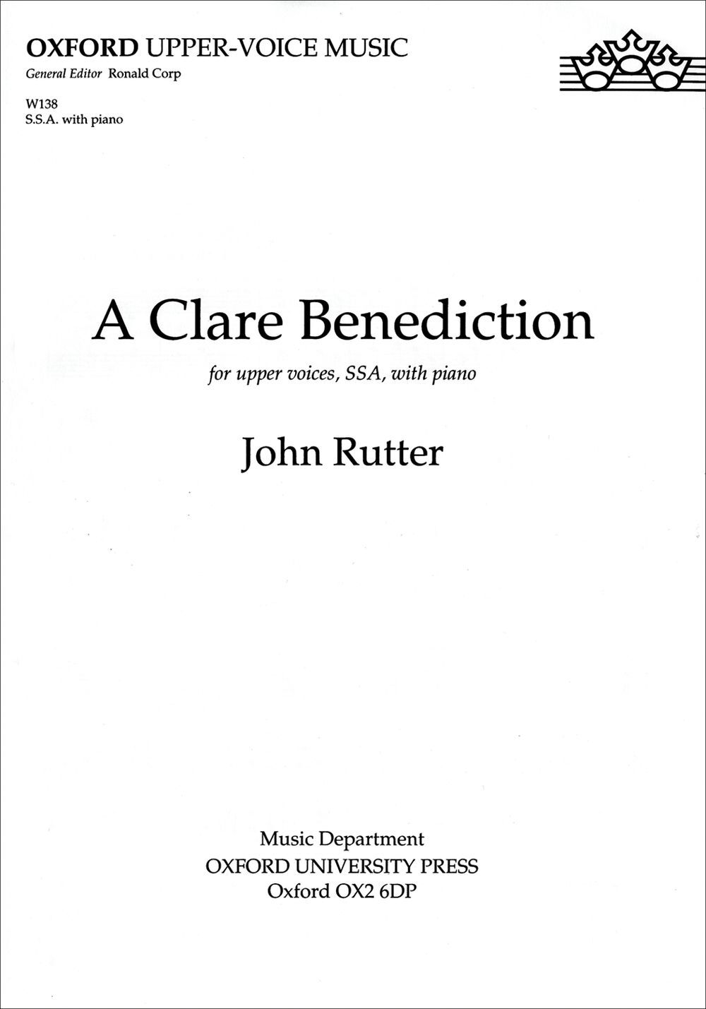 Cover: 9780193426351 | A Clare Benediction | John Rutter | Noten | Oxford Easy Anthems | 1998