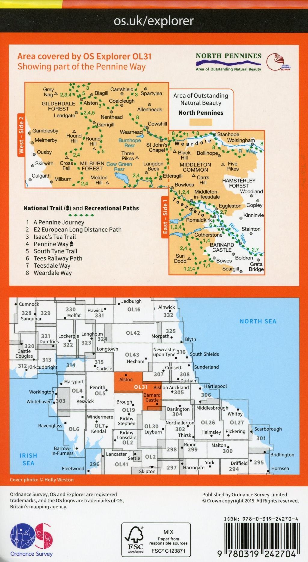 Bild: 9780319242704 | North Pennines - Teesdale &amp; Weardale | Ordnance Survey | (Land-)Karte