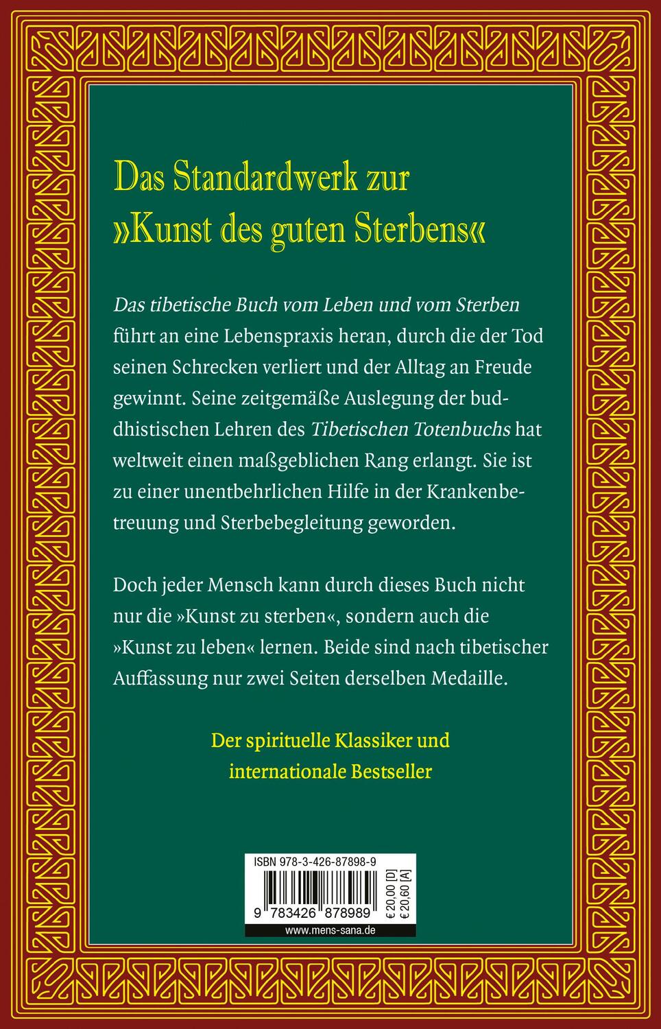 Rückseite: 9783426878989 | Das tibetische Buch vom Leben und vom Sterben | Taschenbuch | 512 S.