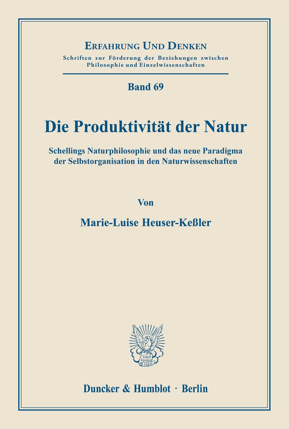 Cover: 9783428060795 | Die Produktivität der Natur. | Marie-Luise Heuser-Keßler | Taschenbuch