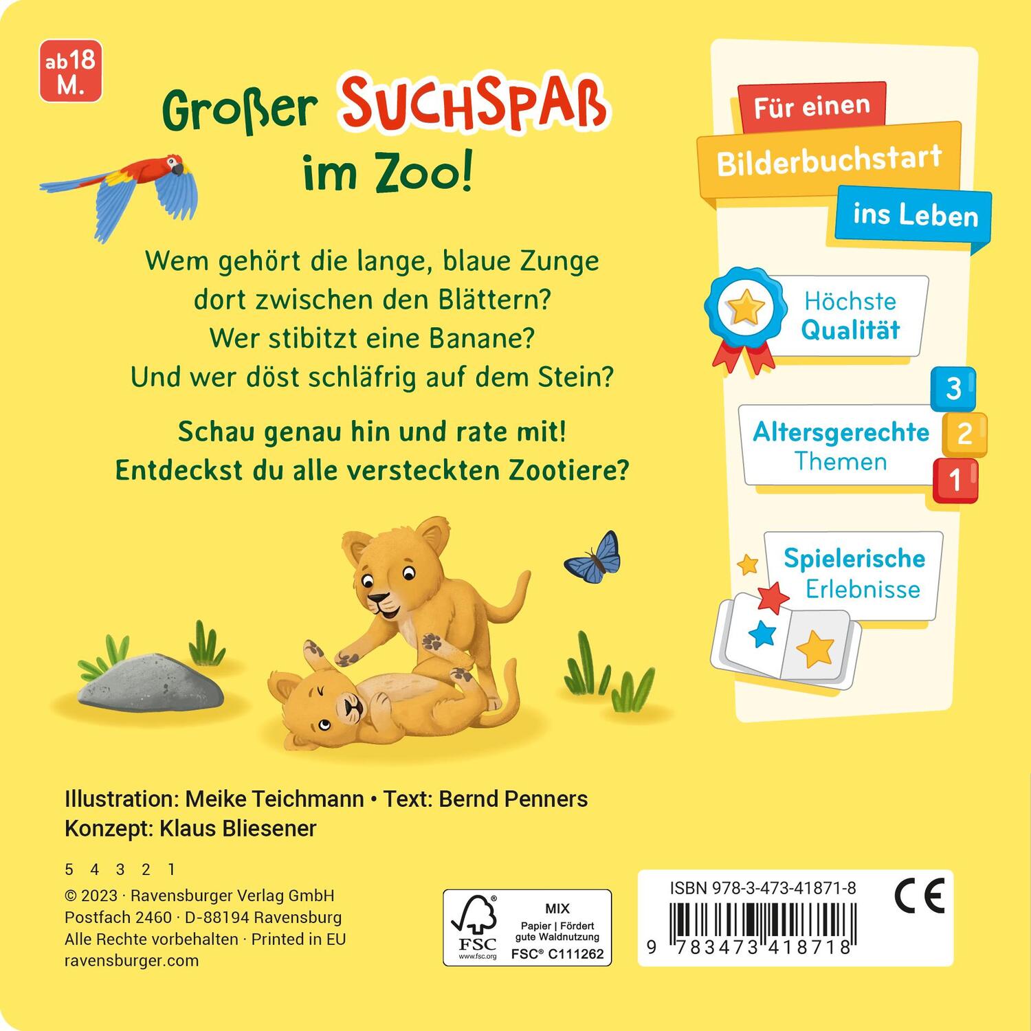 Rückseite: 9783473418718 | Rate mal: Wer spielt im Zoo? | Bernd Penners | Buch | 24 S. | Deutsch