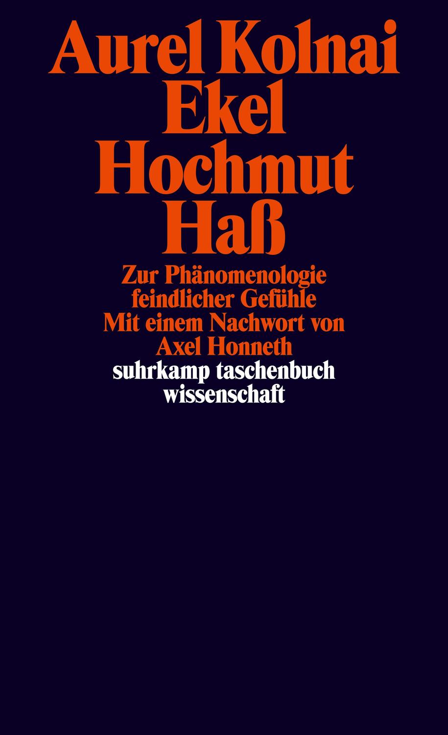 Cover: 9783518294451 | Ekel, Hochmut, Haß | Zur Phänomenologie feindlicher Gefühle | Kolnai