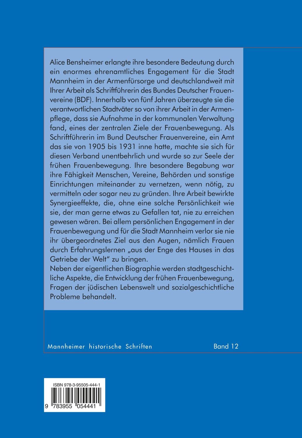 Rückseite: 9783955054441 | Ein "deftiges Mitmenschenherz" | Alice Bensheimer - eine Biografie